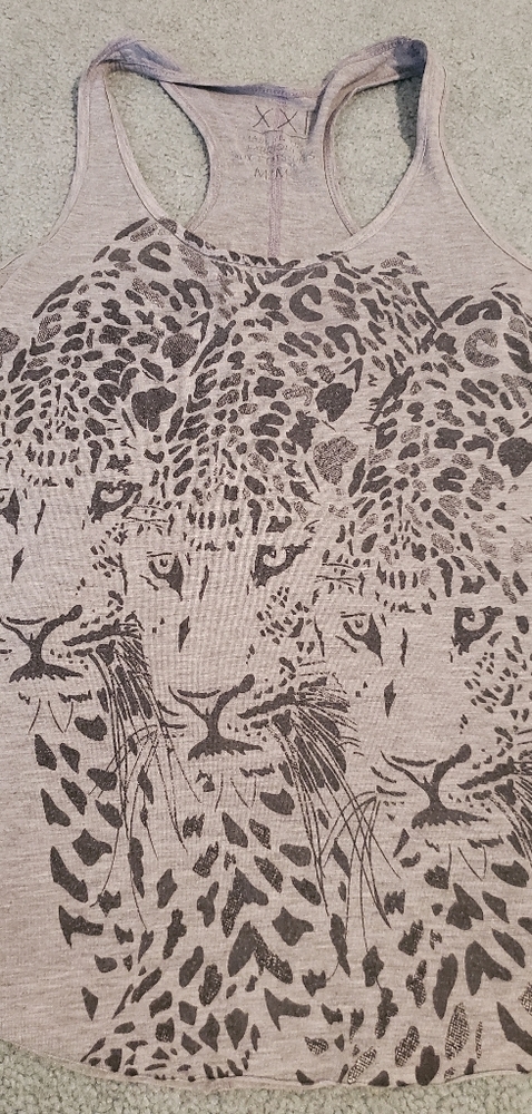 Grey shirt with black spots and tiger faces